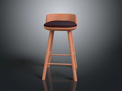 Modern Wooden Bar Stool With Dark Seat Cushion And Sturdy Legs 3d model