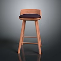 Modern Wooden Bar Stool With Dark Seat Cushion And Sturdy Legs