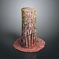 Artistic Tree Trunk With Colorful Bark Texture And Round Base Decoration