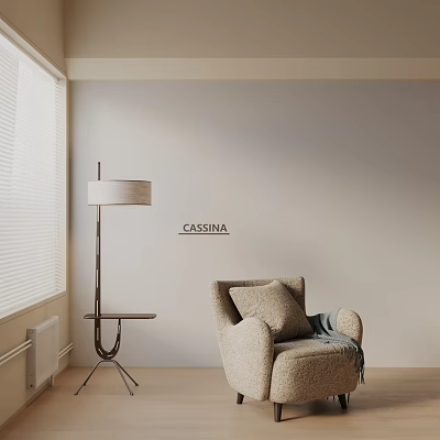 CASSINA Cozy Leisure Chair With Throw Pillow Floor Lamp And Side Table In Living Room 3d model