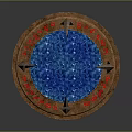 Decorative Circular Stone Platform With Blue Liquid Spiked Pillars And Red Accents