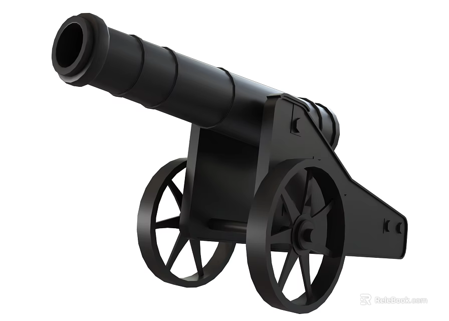 Old Fashioned Black Cannon Historical Weapon With Large Wooden Wheels And Classic Design 3d model 