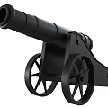 Old Fashioned Black Cannon Historical Weapon With Large Wooden Wheels And Classic Design