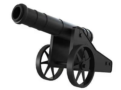 Old Fashioned Black Cannon Historical Weapon With Large Wooden Wheels And Classic Design 3d model