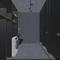 Hotel Room Interior With Gray Walls Ceiling Chandelier Bunk Bed Wardrobe Bookshelf And Gray Carpet