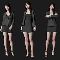 Business Women in Black Blazer and Dress with Different Standing Poses and High Heels