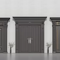 Dark Colored Double Doors With Various Designs Decorative Elements Vases And Twigs On Wall Background