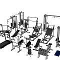 Gym Fitness Equipment Collection Featuring Treadmill Dumbbells Bench Press Smith Machine And Rowing Machine
