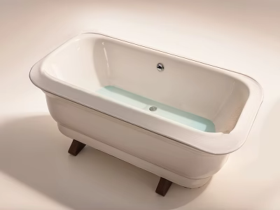 Simple Modern White Freestanding Bathtub With Wooden Legs And Light Blue Water 3d model