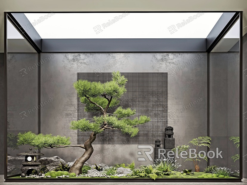 New Chinese style landscape sketch courtyard sketch plant landscaping rockery stone indoor landscape plant pile ferns model