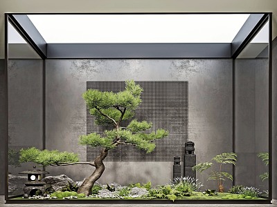 New Chinese style landscape sketch courtyard sketch plant landscaping rockery stone indoor landscape plant pile ferns 3d model