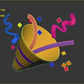 Decorative Ornament Set With Orange Horn Shaped Design Colorful Streamers Small Squares On Dark Background