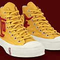 Yellow High Top Canvas Shoes With Red Logo And White Sole Design