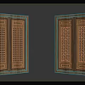 Traditional Wooden Doors With Intricate Carved Design And Lattice Pattern Details