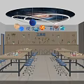 School Science Workshop Classroom With Starry Ceiling Planet Decorations Tools Desks And Chairs 3d model