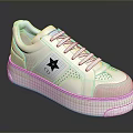 White Casual Sneakers with Black Star Logo CD Lettering and Thick Sole Design