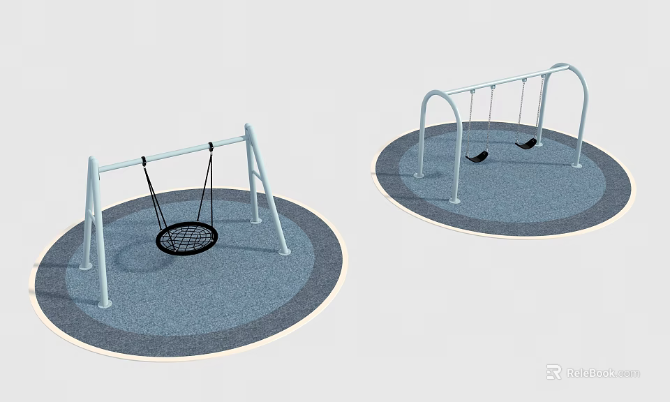 Kindergarten Playground Featuring Net And Seat Swings On Circular Safe Surface 3d model