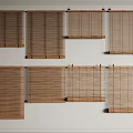Wooden Window Blinds Various Styles Displayed On White Wall For Home Decoration