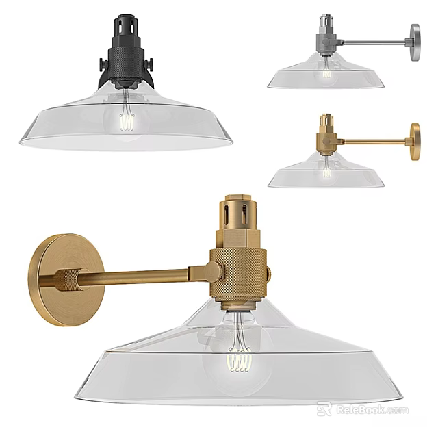 Modern Brass Wall Sconces With Transparent Glass Shade And Adjustable Arm 3d model 