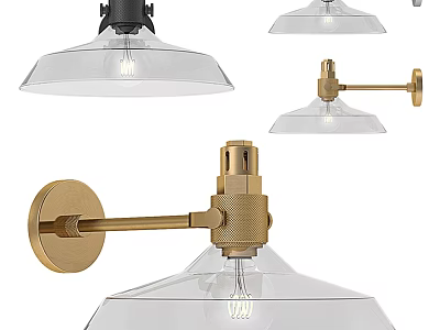 Modern Brass Wall Sconces With Transparent Glass Shade And Adjustable Arm 3d model