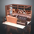 Wooden Coffee Bar Interior With Menu Board Pendant Lights And Display Shelves