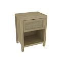 Natural Light Wooden Nightstand With Woven Rattan Drawer And Open Storage Shelf For Bedroom Space