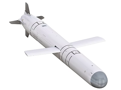 White Military Cruise Missile Featuring Aerodynamic Wings And Cylindrical Body 3d model
