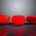 Fresh Red Ripe Tomatoes Whole And Sliced On Reflective Surface