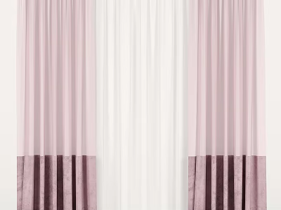 Elegant Layered Curtains With Pink Panels White Sheer And Velvet Hem 3d model