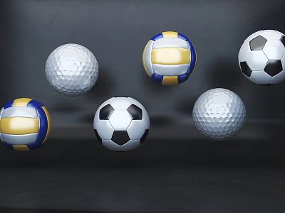 Diverse Sports Equipment Collection Featuring Soccer Volleyball and Golf Balls 3d model