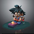 Cute Blue Haired Creature Character Sitting Holding Pink Box with Yellow Decoration in Cartoon Style