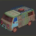 Vintage Van Model With Rusty Worn Beige Blue Paint Roof Rack Tire And Side Ladder