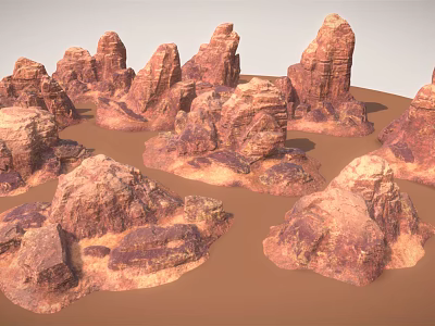 Natural Rock Cluster With Rugged Textured Surfaces And Earthy Brown Red Tones 3d model