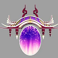 Ornate Purple and Gold Wall Decor with Curved Design Wing Accents and Oval Starry Background