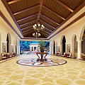 Sacred Religious Faith Hall With Archway Design Chandelier And Ornate Carpet