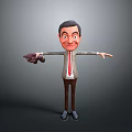Cartoon Man Wearing Gray Suit Red Tie Open Arms Holding Brown Item On Gray Background