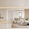 Modern Living and Dining Room Interior With Neutral Tones Sofa Coffee Table And Dining Chairs