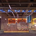Modern Restaurant Interior Design With Warm Lighting Orange Stools And Customers At Bar Counter