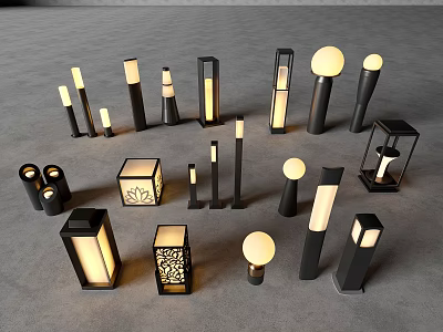 Modern Outdoor Lights With Contemporary Designs Various Shapes And Illuminated Features 3d model