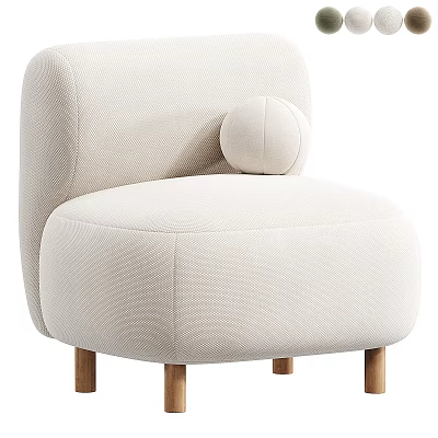 Modern Beige Upholstered Accent Chair With Spherical Pillow And Wooden Legs 3d model