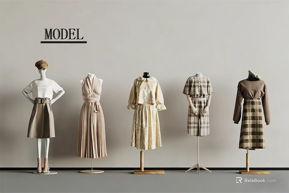 Clothes Display On Mannequins With Various Fashionable Styles And Plaid Designs 3d model 
