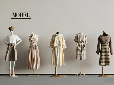Clothes Display On Mannequins With Various Fashionable Styles And Plaid Designs 3d model