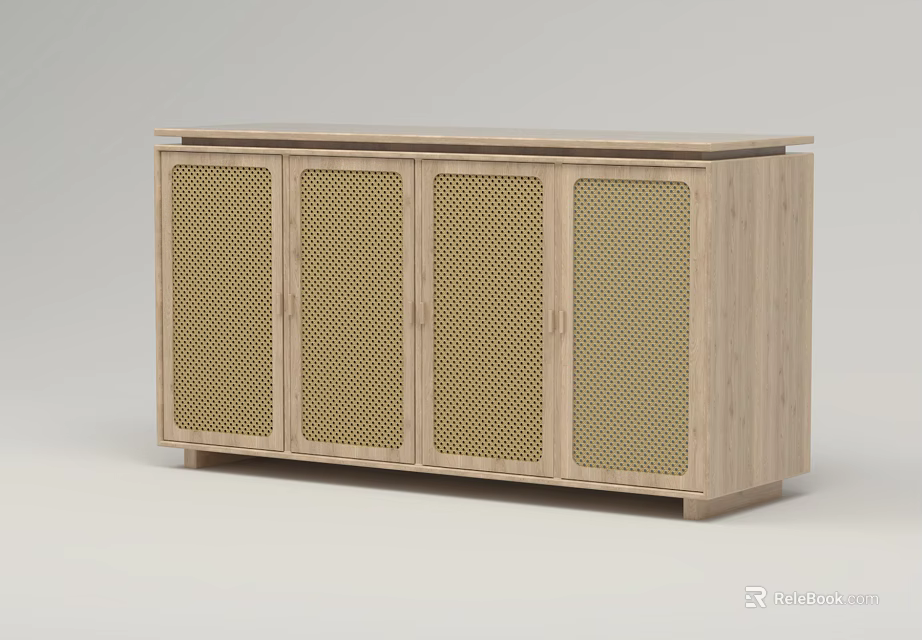 Modern Wooden Console Cabinet With Woven Rattan Door Panels And Minimalist Entryway Design 3d model 