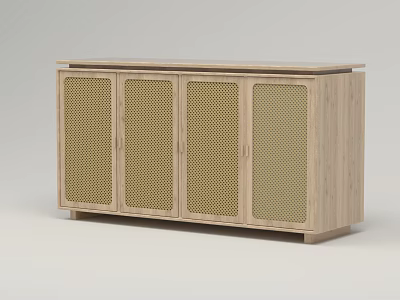 Modern Wooden Console Cabinet With Woven Rattan Door Panels And Minimalist Entryway Design 3d model