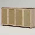 Modern Wooden Console Cabinet With Woven Rattan Door Panels And Minimalist Entryway Design
