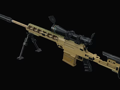 Tactical Sniper Rifle With Scope Bipod And Tan Color For Long Range Precision Shooting 3d model