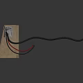 Wooden Base Structure With Black Curved Hook And Red Black Wires
