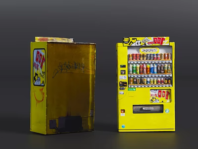 Smart Machine Yellow Old And New Vending Machine Displaying Colorful Drinks 3d model