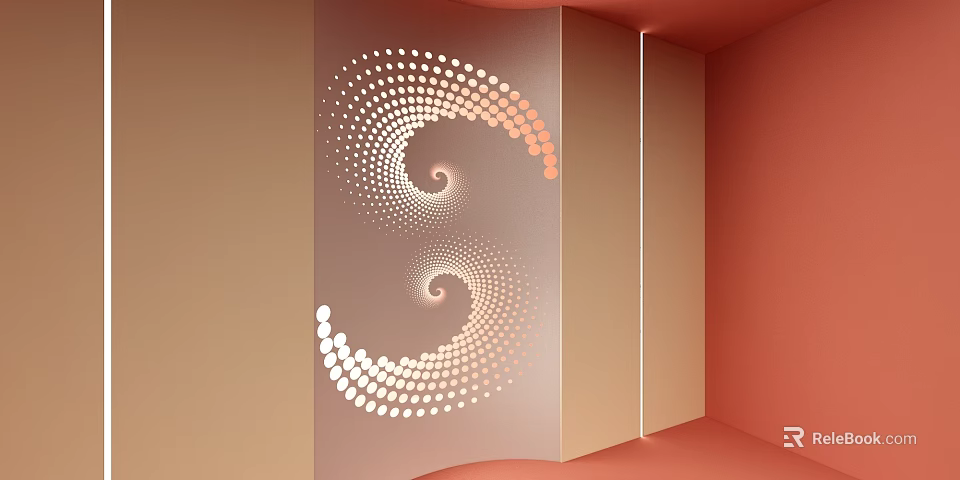 Beige And Orange Background Wall With Spiral Dot Pattern In Indoor Corner 3d model 
