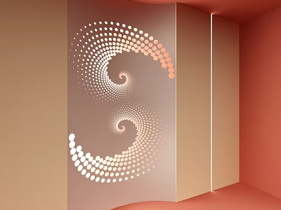 Beige And Orange Background Wall With Spiral Dot Pattern In Indoor Corner 3d model